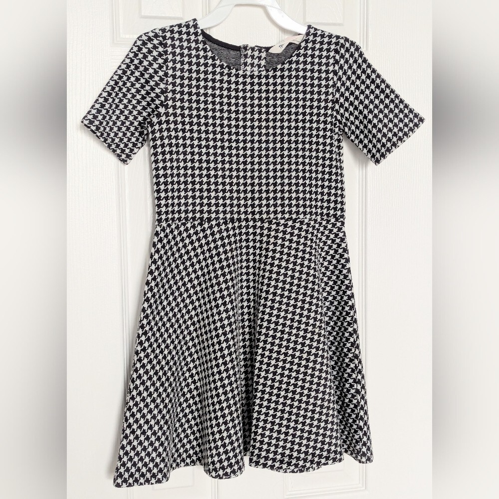 H&M Girls' (Size 6-8) Black & White Short-Sleeve Houndstooth Dress w/Back Zipper